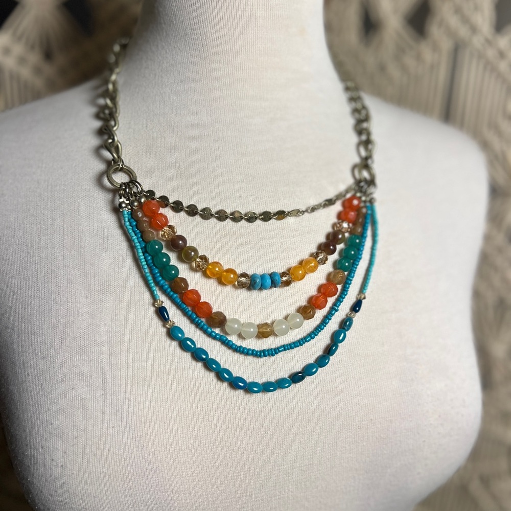 Multi Strand Multi Gemstone Layered Beaded Necklace